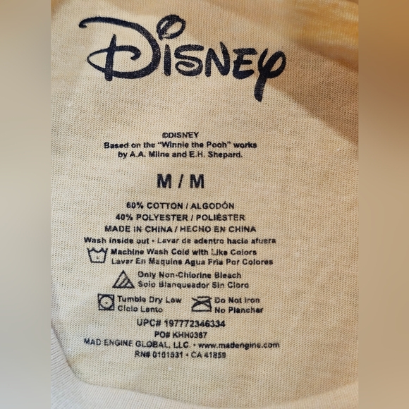Disney Winnie the Pooh Yellow Juniors Medium Shirt. New With Tags - Picture 3 of 3